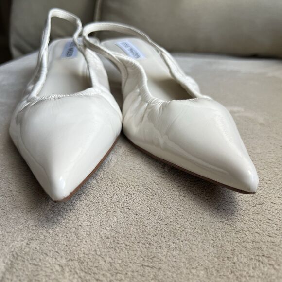 Steve Madden Gracey Bone White Kitten Heel Women 8 Pointy Toe Slingback Ruched - Picture 11 of 16